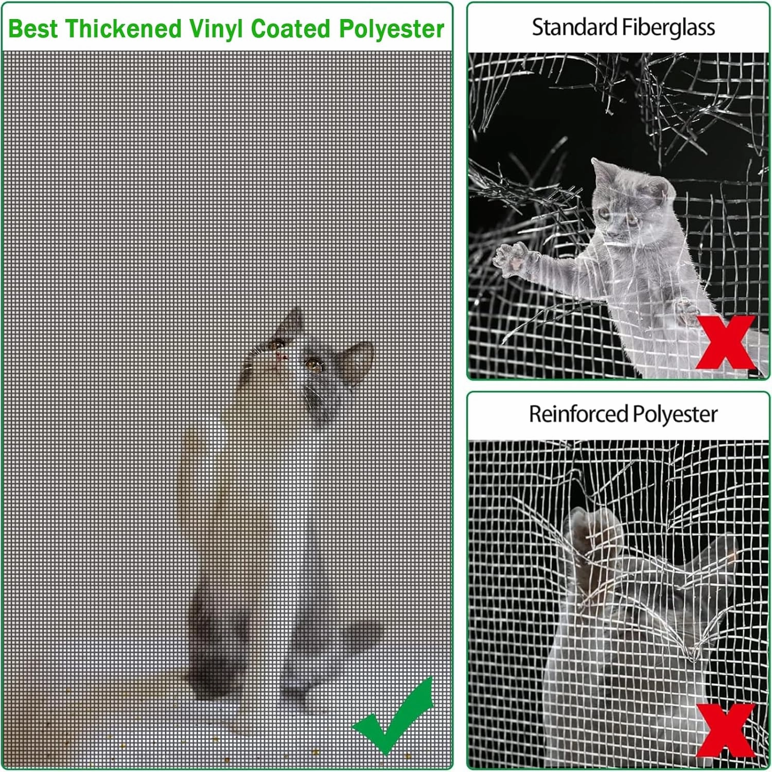 QWR Pet Proof Window Screen Replacement Kit, 48"x118" Durable High Hardness Screen Mesh Replacement Window Screens Repair Kit for Sliding Screen Door,Patio and Windows.(Folded Package)