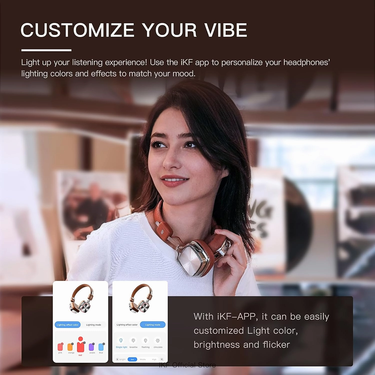 R2 Pro Retro Metal Leather Wireless Headphones with ANC -45dB, 40mm HiFi Drivers, 75H Playback, Bluetooth 5.4 & AUX, Customizable Lighting, ENC 5-Mic Clear Calls, Low Latency,App Control, Brown