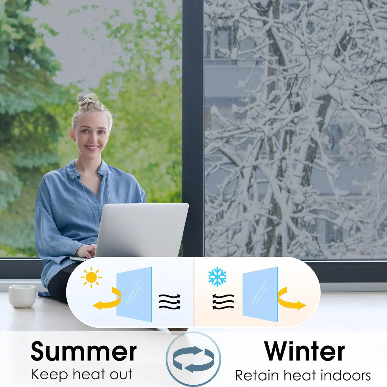 rabbitgoo One Way Window Privacy Film, Window Tint for Home, Reflective Heat Control Sun Blocking Anti UV See Out Not in Glass Door Covering Tinting Film, 35.4 in X 13.1 Feet, Silver