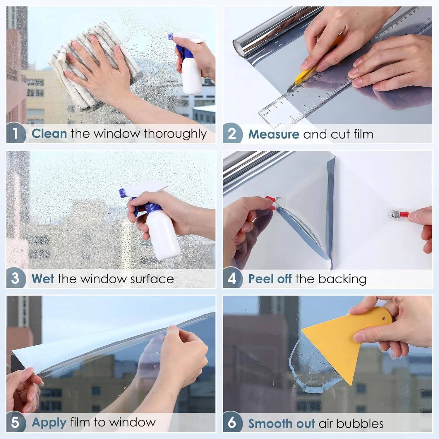 rabbitgoo One Way Window Privacy Film, Window Tint for Home, Reflective Heat Control Sun Blocking Anti UV See Out Not in Glass Door Covering Tinting Film, 35.4 in X 13.1 Feet, Silver