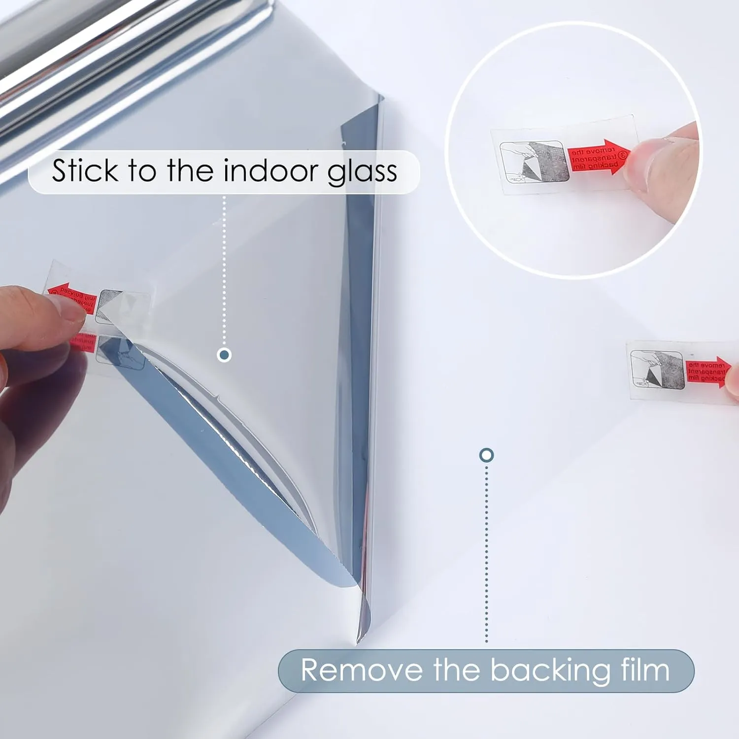 rabbitgoo One Way Window Privacy Film, Window Tint for Home, Reflective Heat Control Sun Blocking Anti UV See Out Not in Glass Door Covering Tinting Film, 35.4 in X 13.1 Feet, Silver