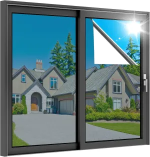 rabbitgoo One Way Window Privacy Film, Window Tint for Home, Reflective Heat Control Sun Blocking Anti UV See Out Not in Glass Door Covering Tinting Film, 35.4 in X 13.1 Feet, Silver