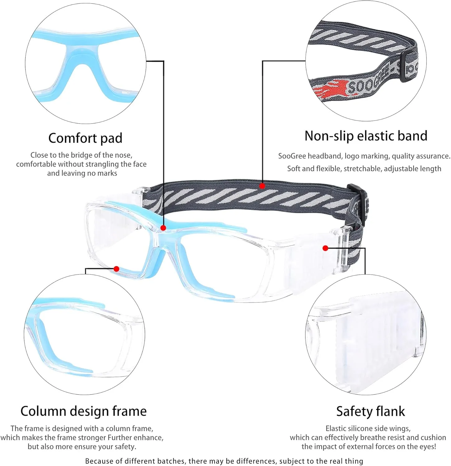 Racquetball Goggles Sports Glasses Basketball Football Protective Eyewear Anti Slip Shock Absorption Adjustable Strap