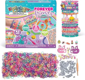 Rainbow Loom: Forever Friends - 3000  Piece Rubber Band Bracelet Kit, DIY Jewelry, 100 Alpha Beads, 10 Cute-Tique Charms, 2 Happy Looms, Kids Ages 7 