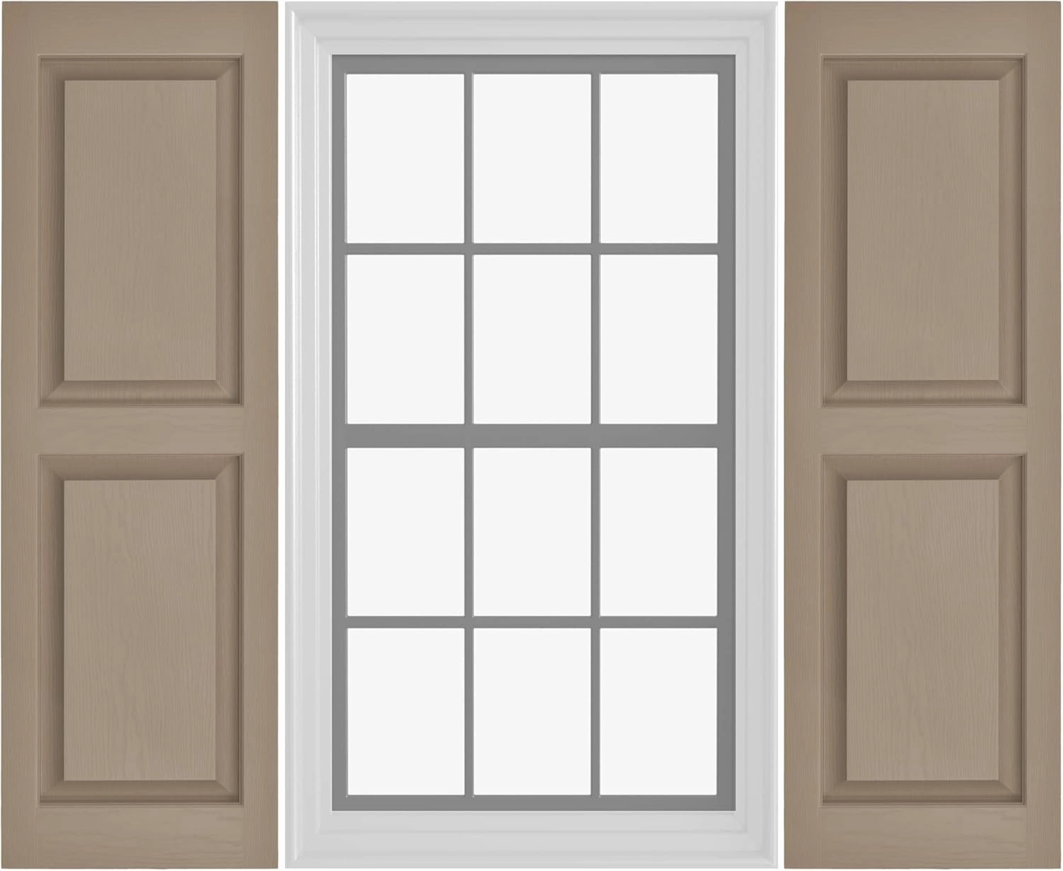 Raised Panel Vinyl Shutters (1 Pair) | 14.5"x35" - Coastal Sand Dune | Exterior Window Shutters | Includes Mounting Hardware | Simple Installation | Made in USA