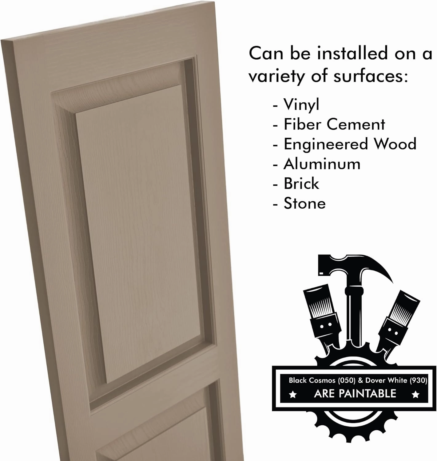Raised Panel Vinyl Shutters (1 Pair) | 14.5"x35" - Coastal Sand Dune | Exterior Window Shutters | Includes Mounting Hardware | Simple Installation | Made in USA