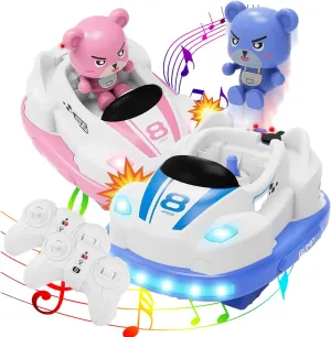 RC Bumper Cars Set of 2 for Toddlers, Ejecting Remote Control Cars with Water Spray, Lights Music, Fun Battle Toys for Kids