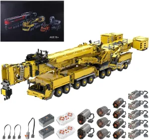 RC Crane Building Blocks Set, LTM11200 v2.0 Ultra Large Engineering Crane Model with 14 Motors Small Particle Building Blocks MOC Set,Dynamic Version/Yellow/8528PCS