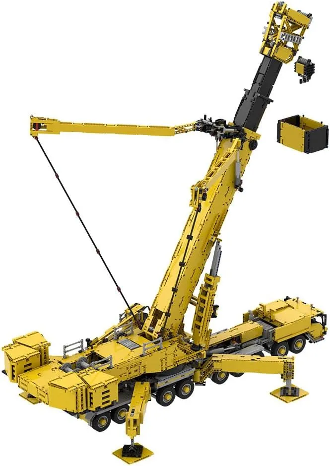 RC Crane Building Blocks Set, LTM11200 v2.0 Ultra Large Engineering Crane Model with 14 Motors Small Particle Building Blocks MOC Set,Dynamic Version/Yellow/8528PCS