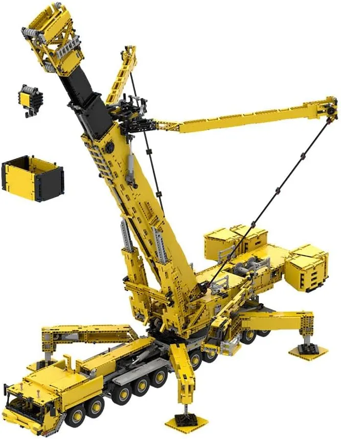 RC Crane Building Blocks Set, LTM11200 v2.0 Ultra Large Engineering Crane Model with 14 Motors Small Particle Building Blocks MOC Set,Dynamic Version/Yellow/8528PCS