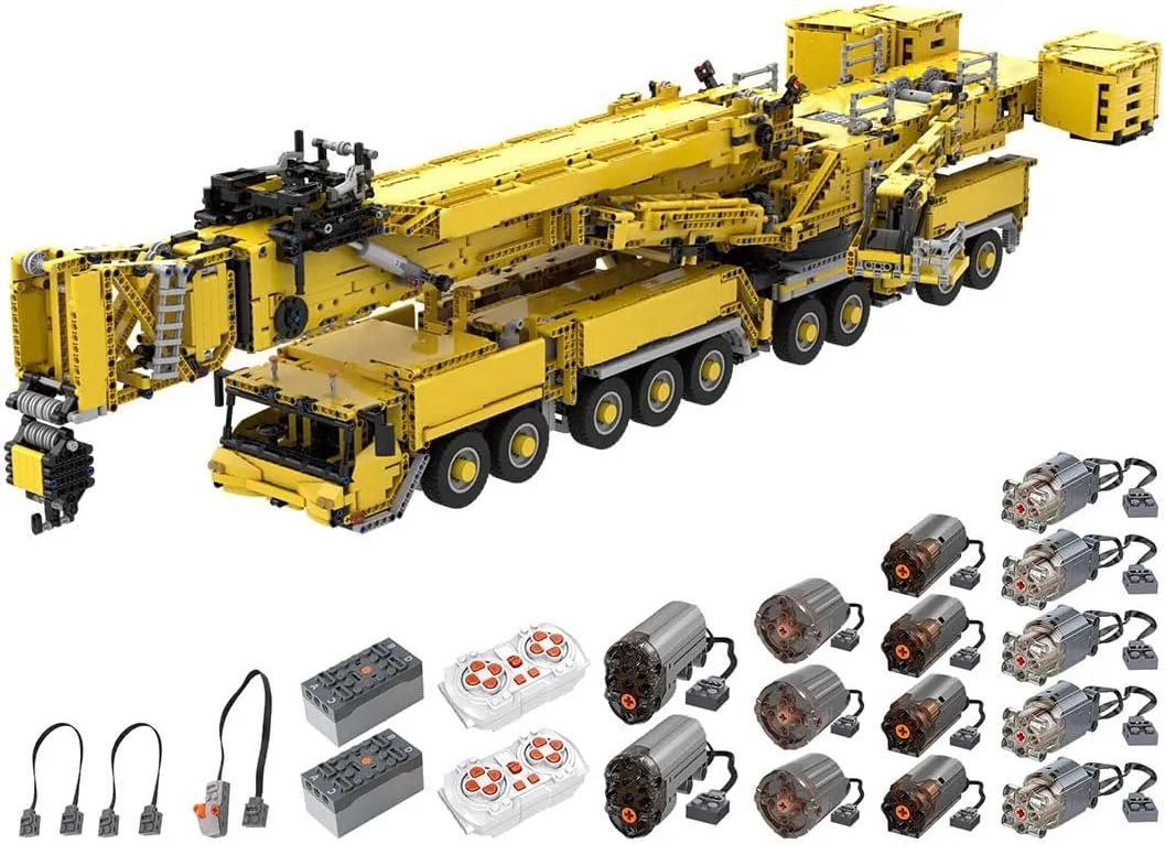 RC Crane Building Blocks Set, LTM11200 v2.0 Ultra Large Engineering Crane Model with 14 Motors Small Particle Building Blocks MOC Set,Dynamic Version/Yellow/8528PCS