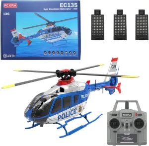 RC ERA C123 EC135 6CH RC Helicopter, 1/36 Scale Military Aircraft Single-Rotor Gyroscopic Stabilization with Altitude Hold/One-Key Take Off for Beginners & Adults -RTF/3 Battery