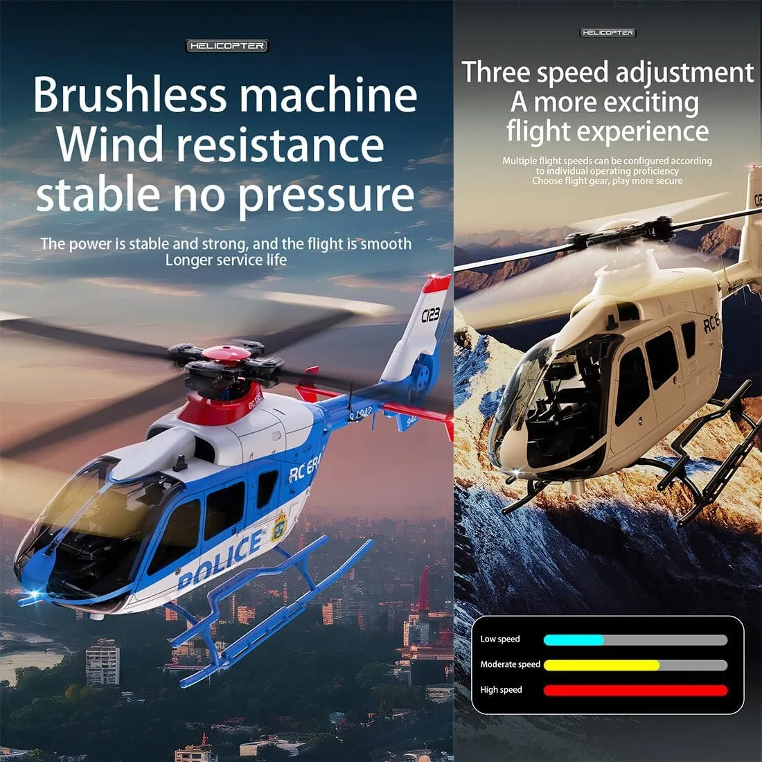 RC ERA C123 EC135 6CH RC Helicopter, 1/36 Scale Military Aircraft Single-Rotor Gyroscopic Stabilization with Altitude Hold/One-Key Take Off for Beginners & Adults -RTF/3 Battery