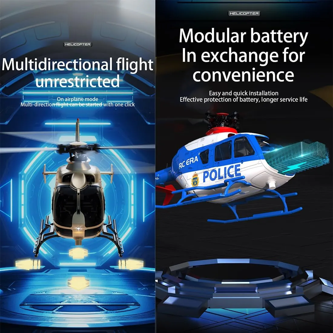 RC ERA C123 EC135 6CH RC Helicopter, 1/36 Scale Military Aircraft Single-Rotor Gyroscopic Stabilization with Altitude Hold/One-Key Take Off for Beginners & Adults -RTF/3 Battery
