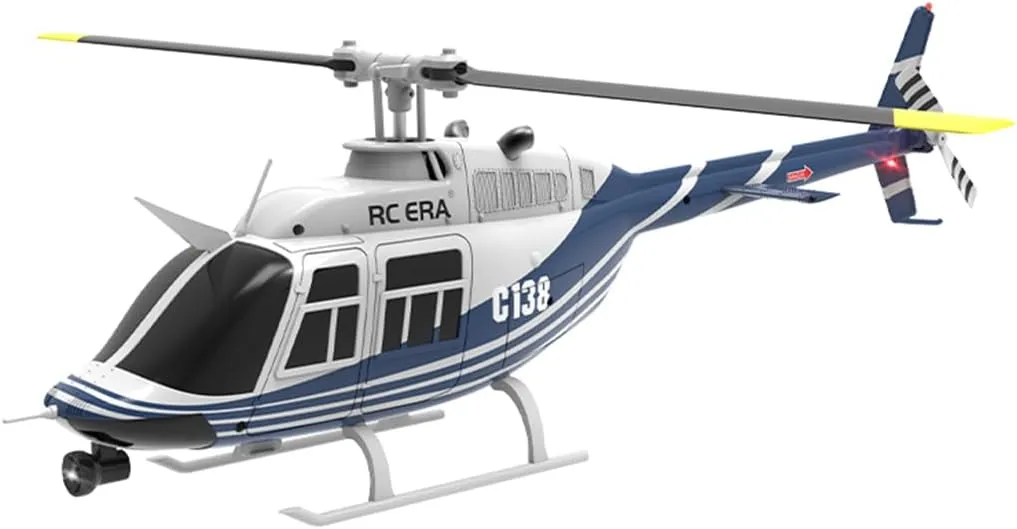 RC ERA C138 1/30 Scale 206 Helicopter for Adult, 2.4G 6CH RC Helicopter with Flybarless, No Aileron with Altitude Hold & Optical Flow (Blue/1 Battery)