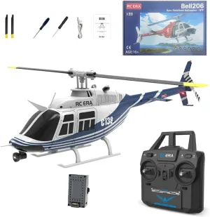 RC ERA C138 1/30 Scale 206 Helicopter for Adult, 2.4G 6CH RC Helicopter with Flybarless, No Aileron with Altitude Hold & Optical Flow (Blue/1 Battery)
