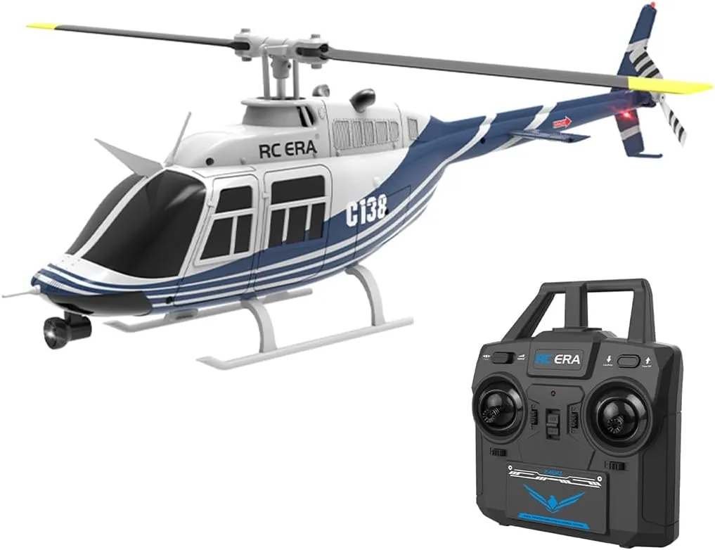RC ERA C138 1/30 Scale 206 Helicopter for Adult, 2.4G 6CH RC Helicopter with Flybarless, No Aileron with Altitude Hold & Optical Flow (Blue/1 Battery)