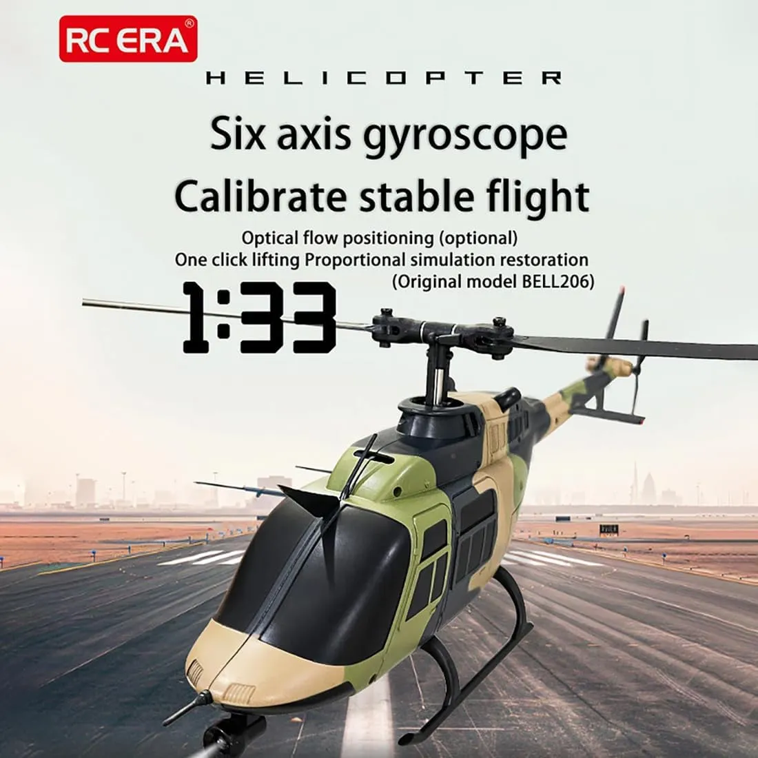 RC ERA C138 Bell 206 RC Helicopter, 1/33 Scale 2.4G 6CH Flybarless RC Helicopter with Altitude Hold & Optical Flow Positioning - RTF