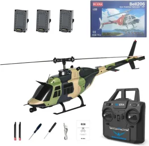 RC ERA C138 Bell 206 RC Helicopter, 1/33 Scale 2.4G 6CH Flybarless RC Helicopter with Altitude Hold & Optical Flow Positioning - RTF