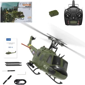 RC Helicopters for Adults, F07-V 1/34 Scale UH-1 Huey 2.4G 6CH Brushless Direct-Drive Flybarless Manual Aerobatic Flight RC Helicopter Model (RTF Version/Mode1/Mode2)