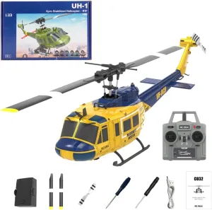 RC Plane,C032 UH-1 Huey RC Helicopter for Adults, 1/48 Scale 2.4G 6CH Flybarless Stunt RC Plane 6-Axis Gyroscope Optical Flow Positioning, TOF Lidar Height Setting for Beginners