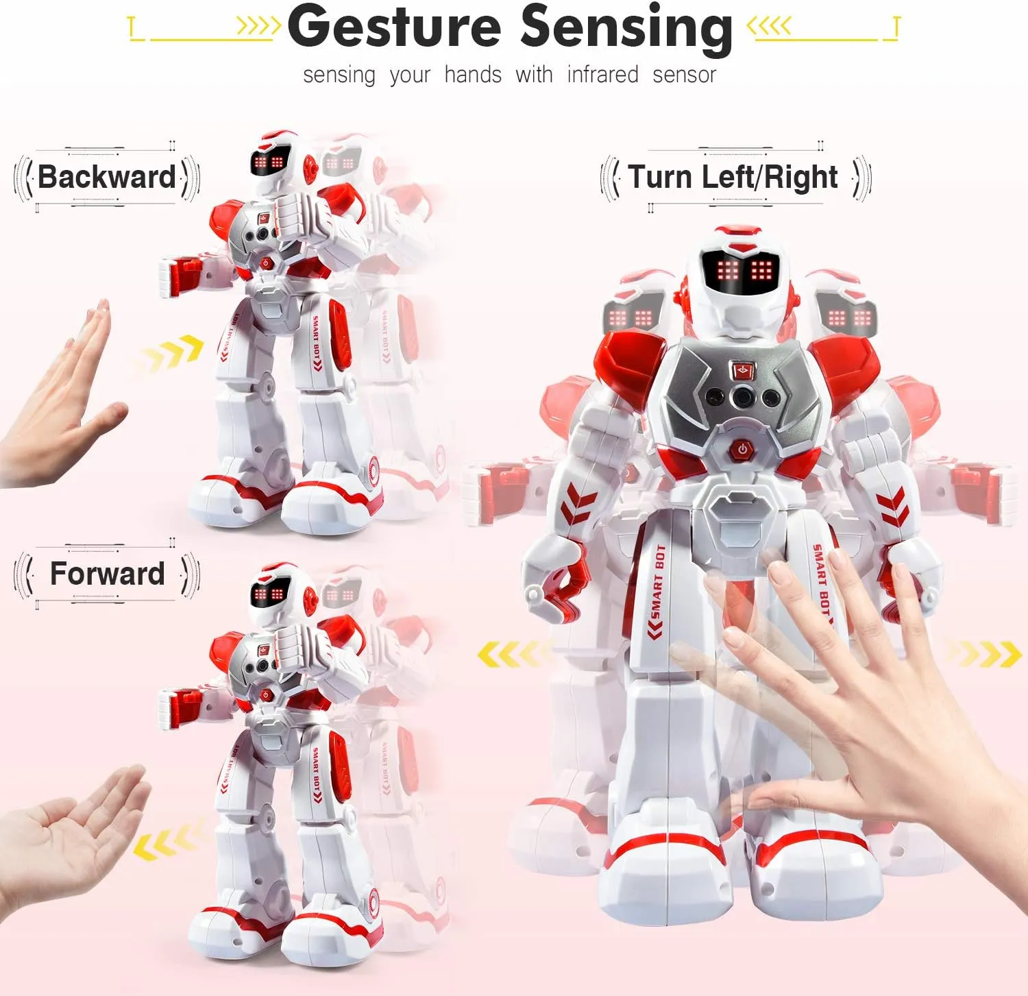 RC Smart Robot Toys for Kids, Intelligent Programmable Robot with Infrared Controller, Gesture Sensing, Singing, Dancing, Christmas Stocking Stuffers Birthday Gift for 3-12  Years Boys Girls (Red)