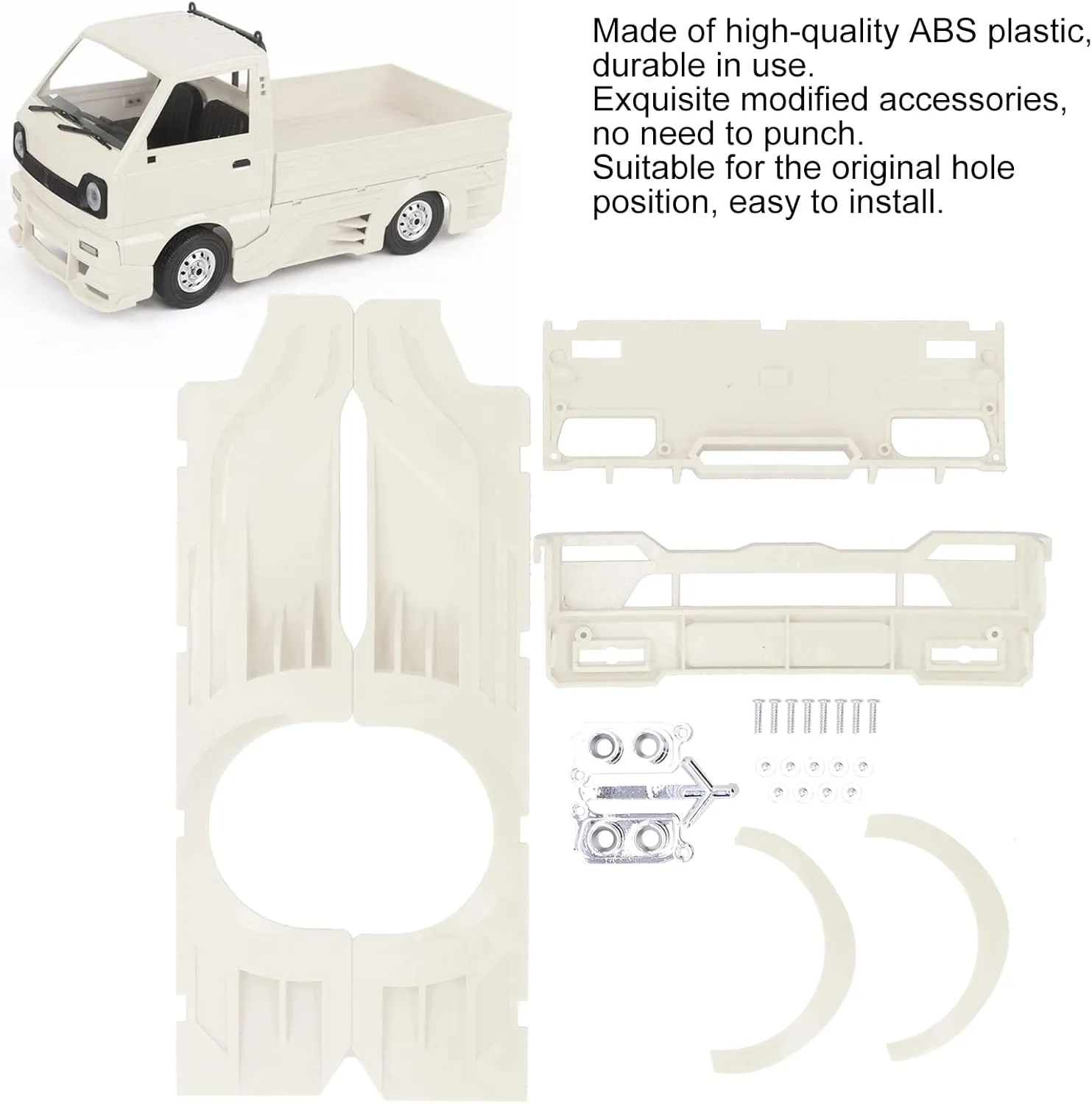 RC Wide Body Large Surrounding Cover, Plastic Modification Kits Body Protective Cover Car Parts Plastic Modification Tool for WPL D12 RC Truck (White)