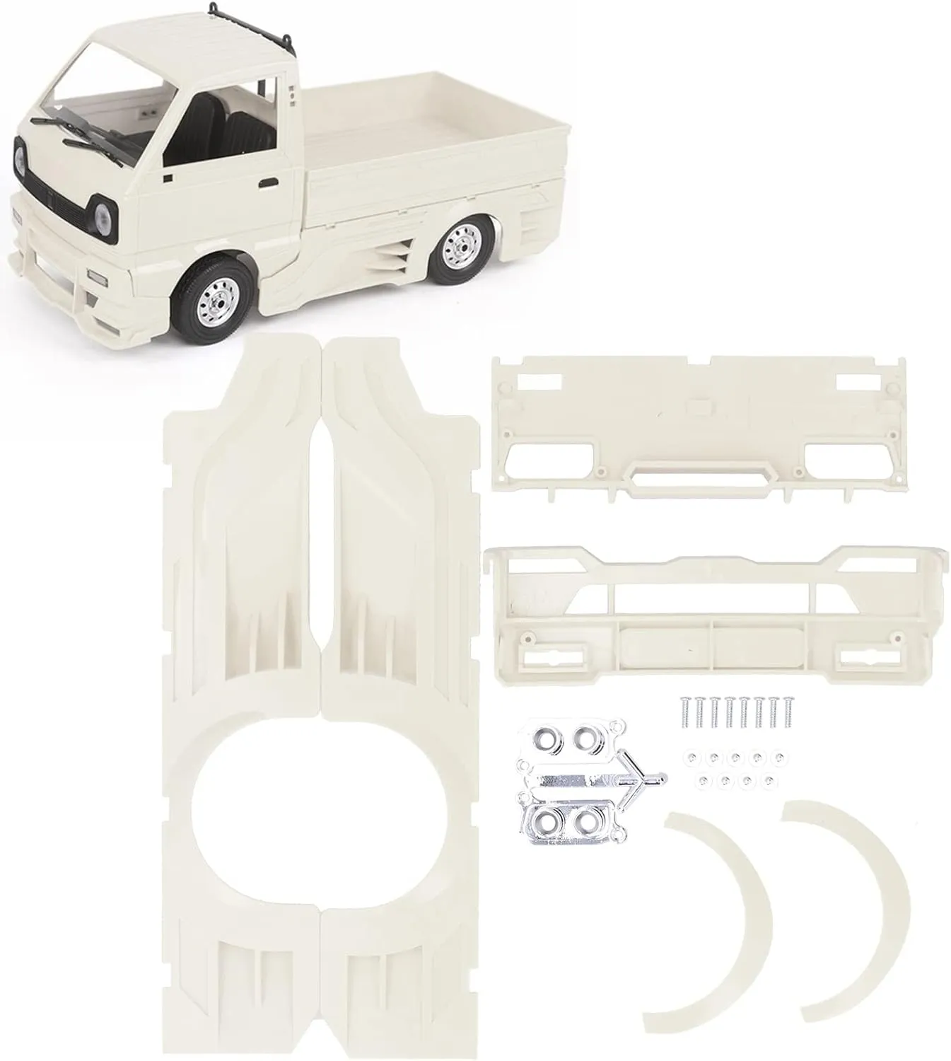 RC Wide Body Large Surrounding Cover, Plastic Modification Kits Body Protective Cover Car Parts Plastic Modification Tool for WPL D12 RC Truck (White)