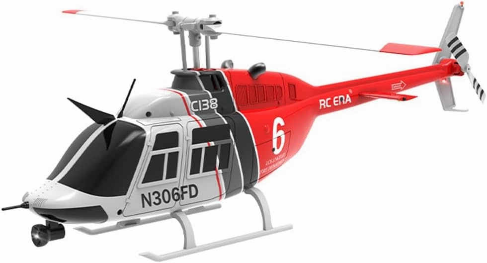 RC ERA C138 1/30 Scale 206 Helicopter for Adult, 2.4G 6CH RC Helicopter with Flybarless, No Aileron with Altitude Hold & Optical Flow (Red Black White/4 Battery)