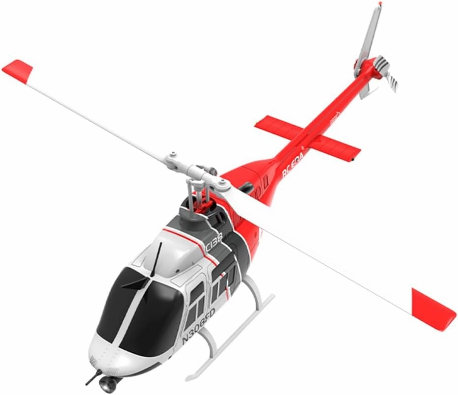 RC ERA C138 1/30 Scale 206 Helicopter for Adult, 2.4G 6CH RC Helicopter with Flybarless, No Aileron with Altitude Hold & Optical Flow (Red Black White/4 Battery)
