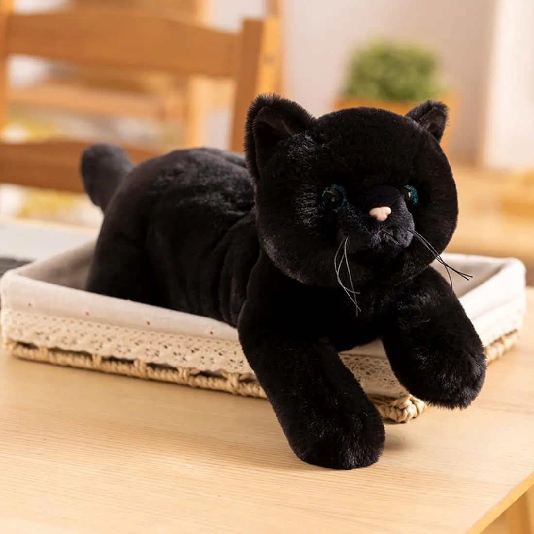 Realistic Plush Cat Toy, Soft Kitty Stuffed Animal for Kids, Cute Cat for Birthday Party (Black, 70cm/27.5inch)