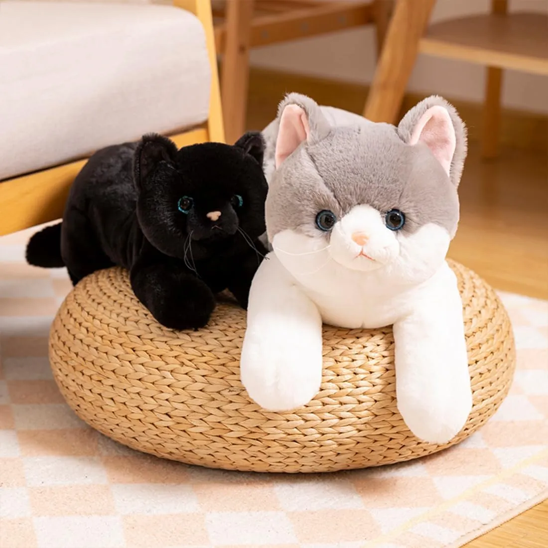 Realistic Plush Cat Toy, Soft Kitty Stuffed Animal for Kids, Cute Cat for Birthday Party (Black, 70cm/27.5inch)
