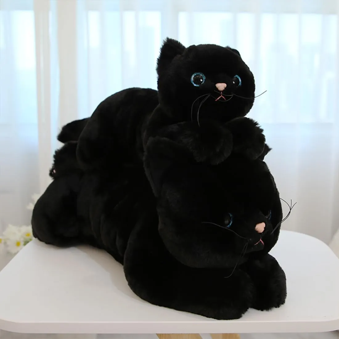 Realistic Plush Cat Toy, Soft Kitty Stuffed Animal for Kids, Cute Cat for Birthday Party (Black, 70cm/27.5inch)