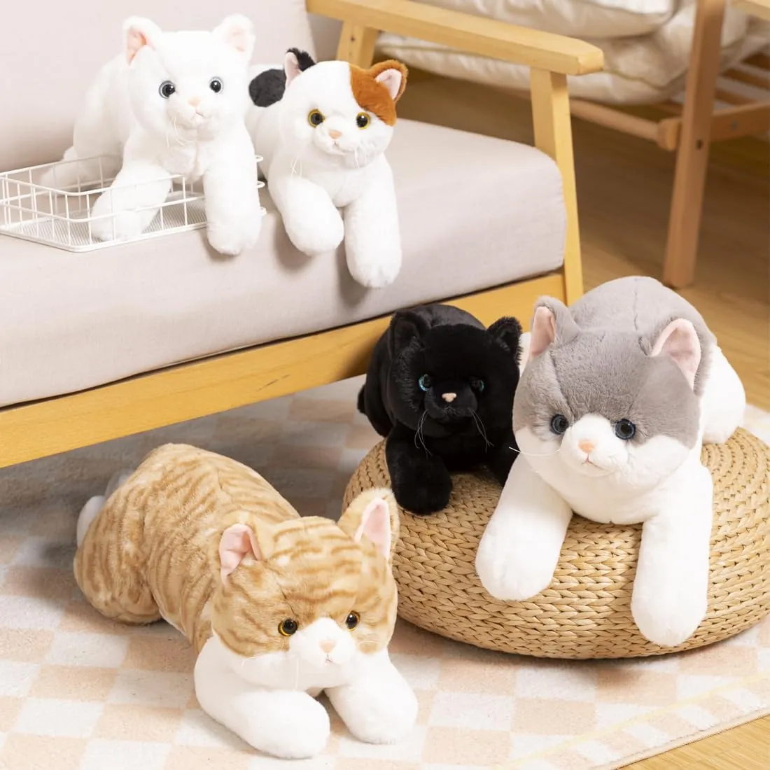 Realistic Plush Cat Toy, Soft Kitty Stuffed Animal for Kids, Cute Cat for Birthday Party (Black & Yellow, 70cm/27.5inch)