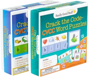 Really Good Stuff Crack The Code CVC & CVCC Word Puzzles Set - 2 Puzzle Games, 48 Puzzles