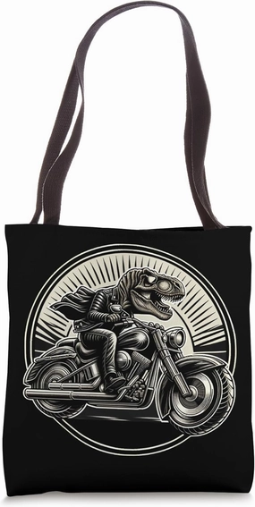 Rebel Dinosaur - T-Rex Biker Emblem Graphic Tote Bag