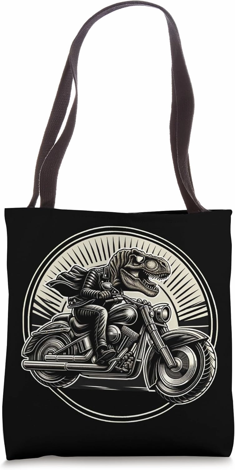Rebel Dinosaur - T-Rex Biker Emblem Graphic Tote Bag