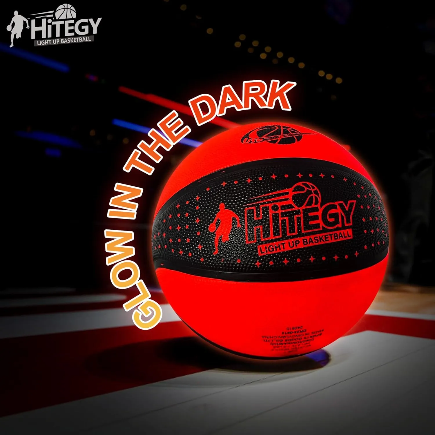 Rechargeable Glow in The Dark Basketball - USB Charging, Water-Resistant, Size 7, Impact Activated, Includes Pump, Ball Bag & Charging Cable - Rechargeable Light Up Basketball - Star