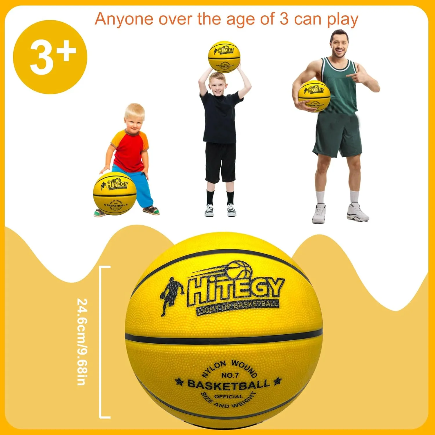 Rechargeable Glow in The Dark Basketball - USB Charging, Water-Resistant, Size 7, Impact Activated, Includes Pump, Ball Bag & Charging Cable - Rechargeable Light Up Basketball - Yellow
