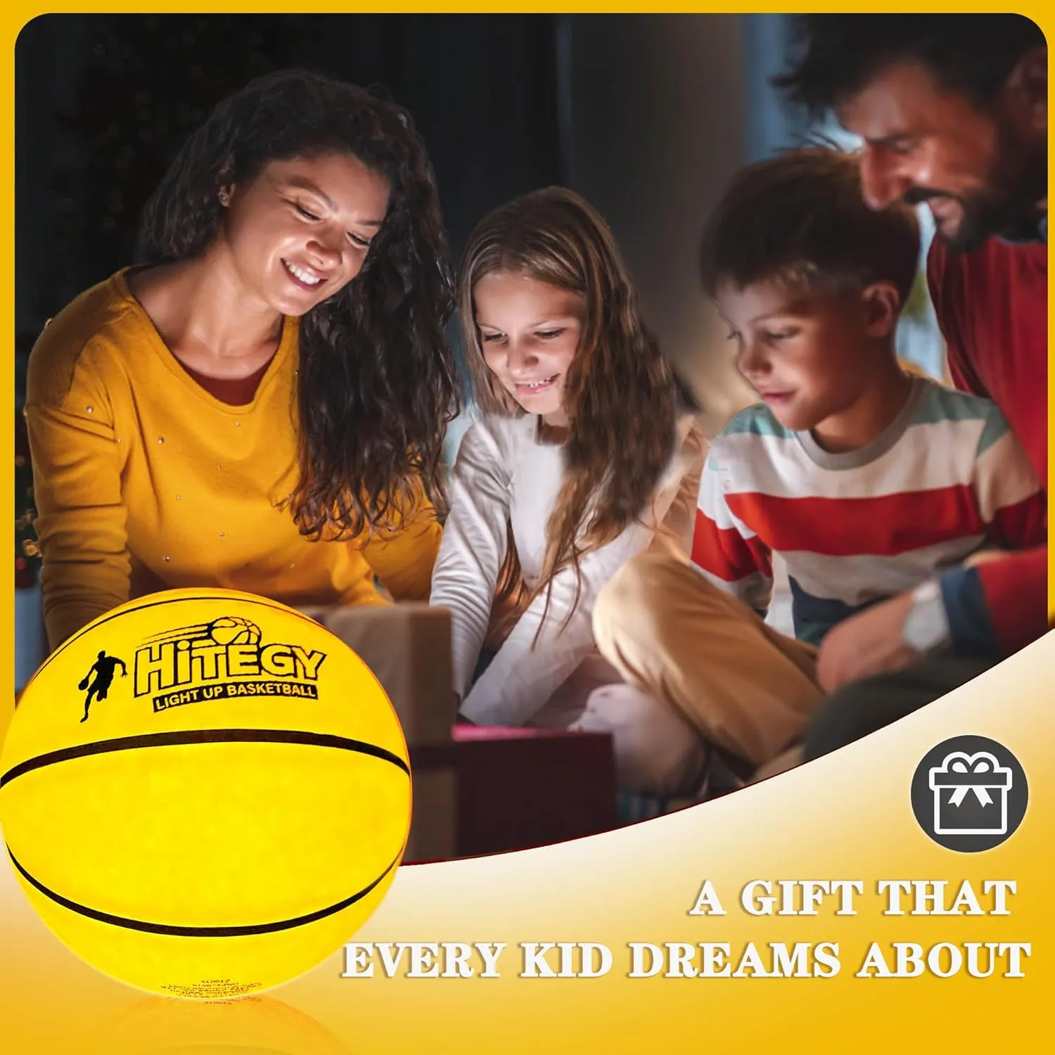 Rechargeable Glow in The Dark Basketball - USB Charging, Water-Resistant, Size 7, Impact Activated, Includes Pump, Ball Bag & Charging Cable - Rechargeable Light Up Basketball - Yellow