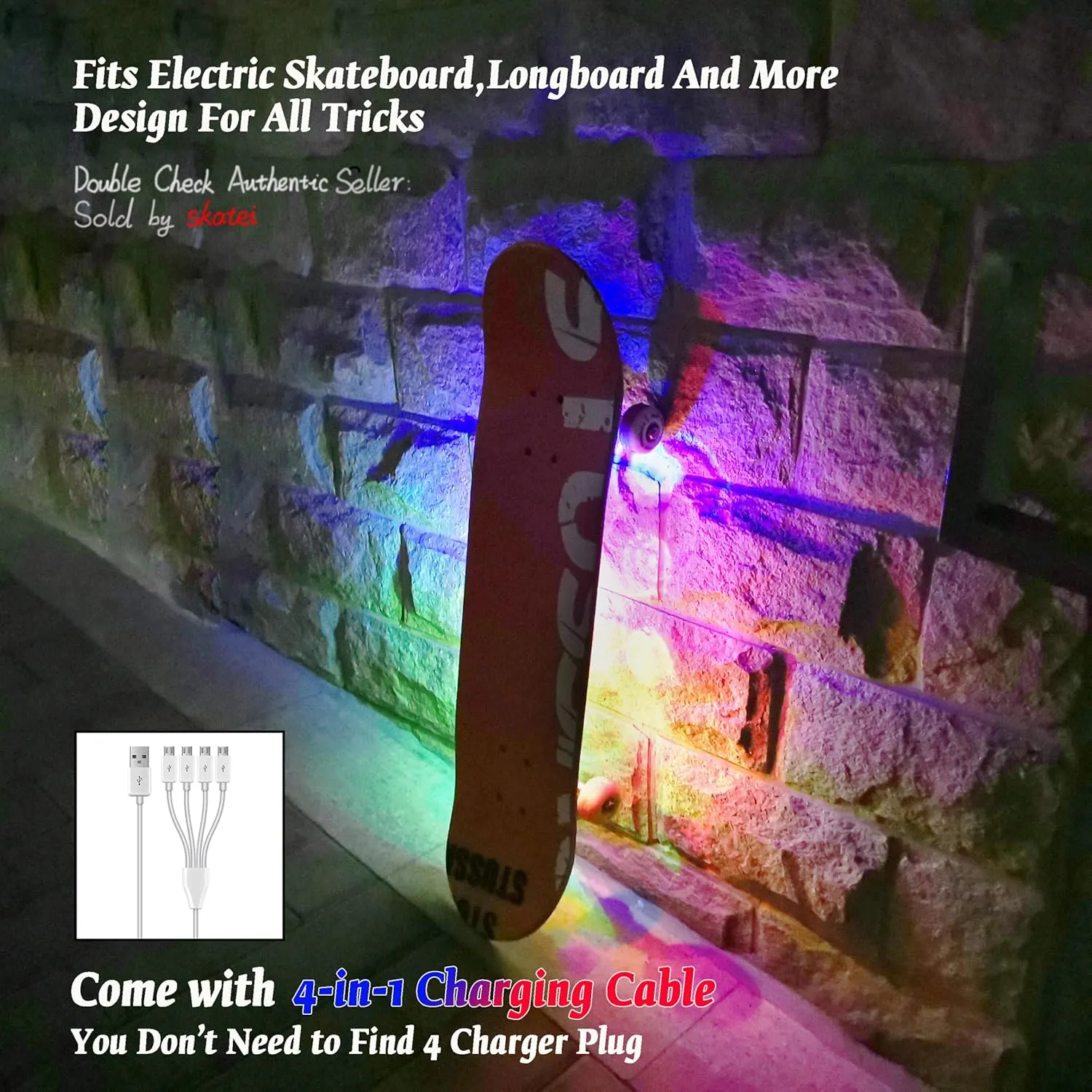 Rechargeable Skateboard Lights Led,Scooter Light,Underglow Longboard Light,Skateboard Accessory,Gift,Long Board Night Riding Lithium Battery (6)