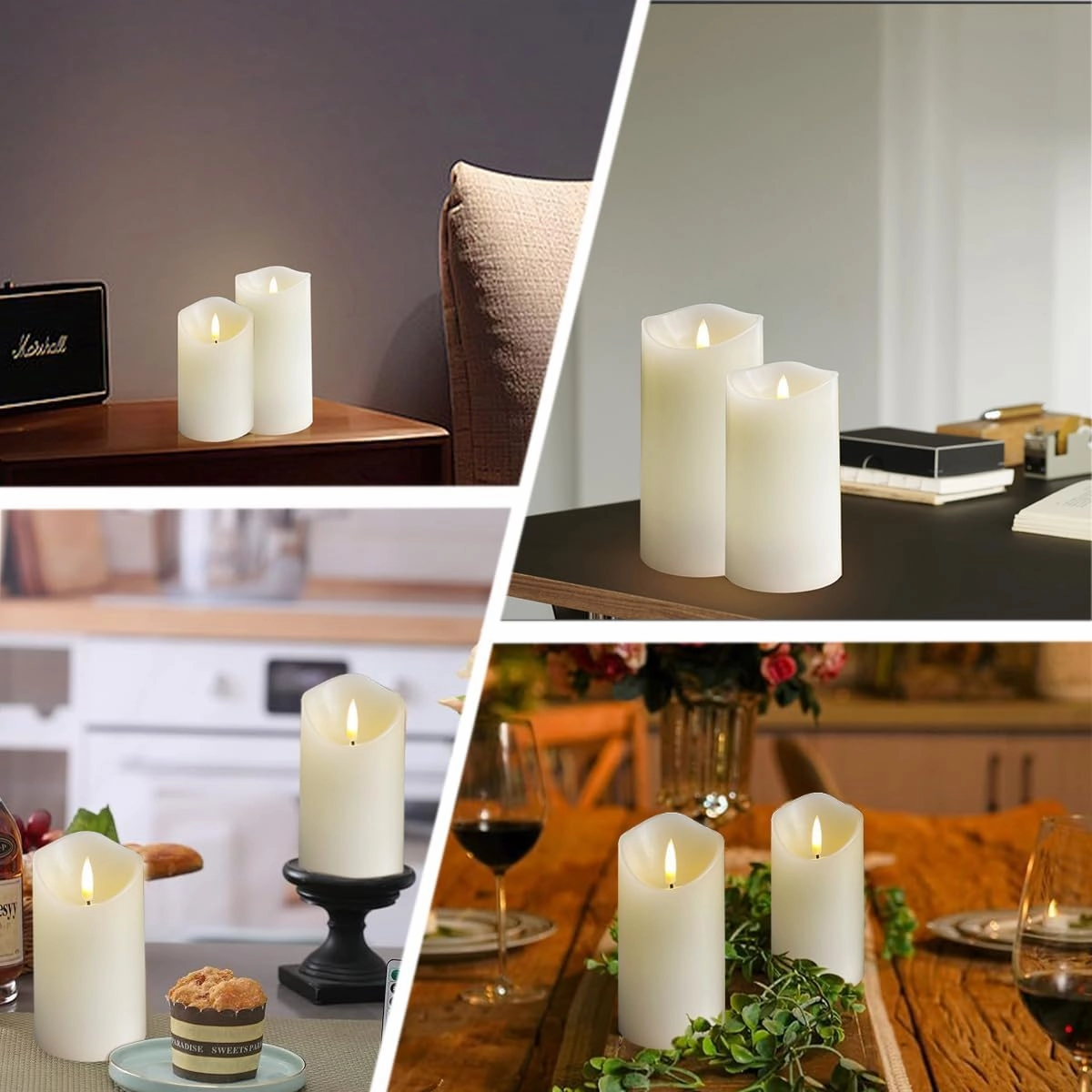 Rechargeable Flameless Candle, Flashing LED Pillar Real Wax Candle with Remote Control and Timer,Decorative Electronic Candles, 1 Set of 3