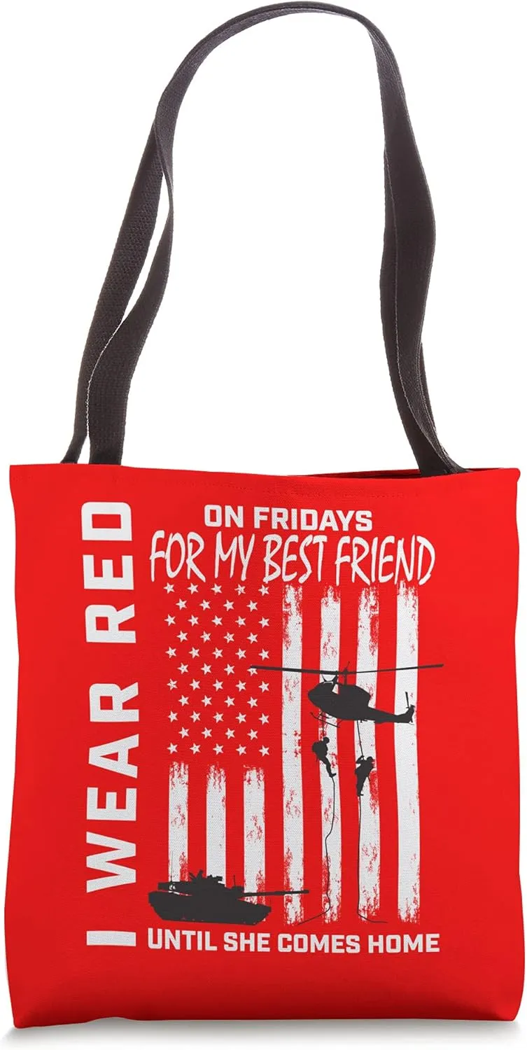 Red Friday Best Friend USA Flag Remember Everyone Deployed Tote Bag