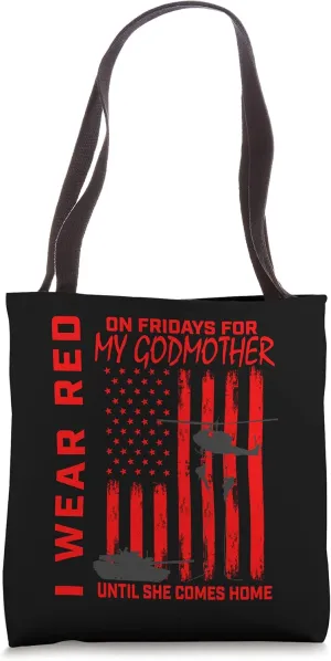 Red Friday Godmother Military Troops Remember Deployed Flag Tote Bag
