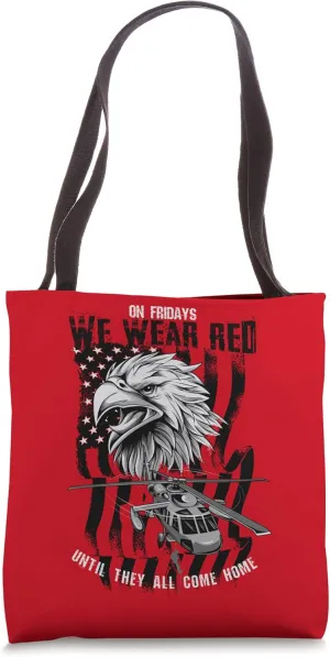 Red Friday Military Remember Everyone Deployed Eagle Flag Tote Bag