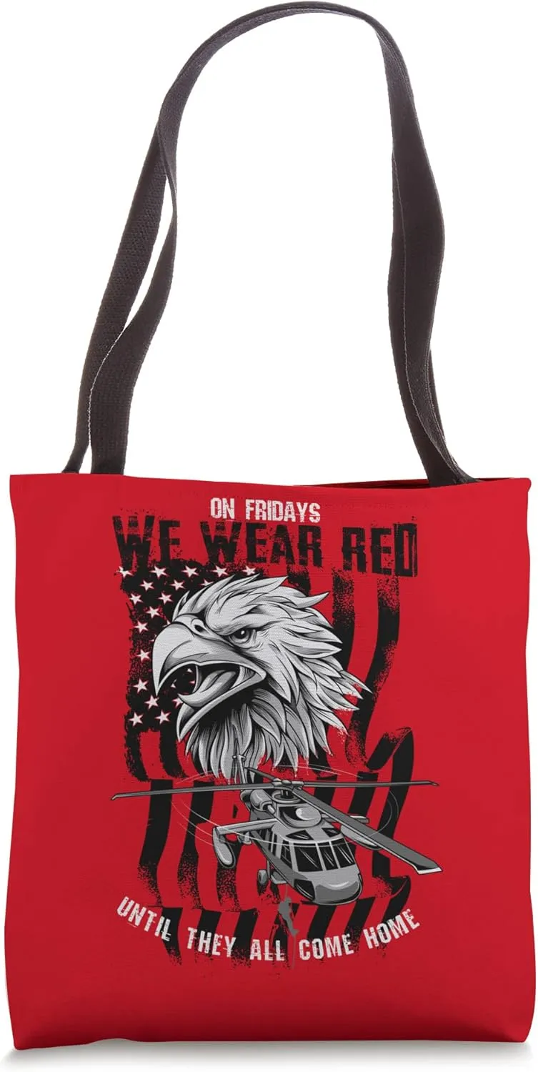 Red Friday Military Remember Everyone Deployed Eagle Flag Tote Bag
