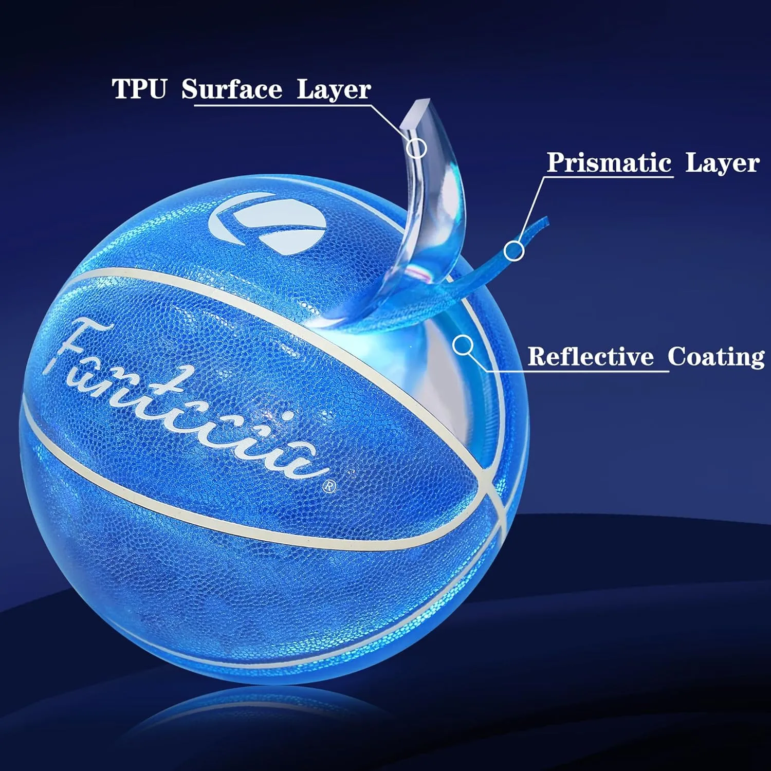 Reflective Basketball Ball, Training Basketball Size 7 with Pump, Indoor Outdoor Basketball
