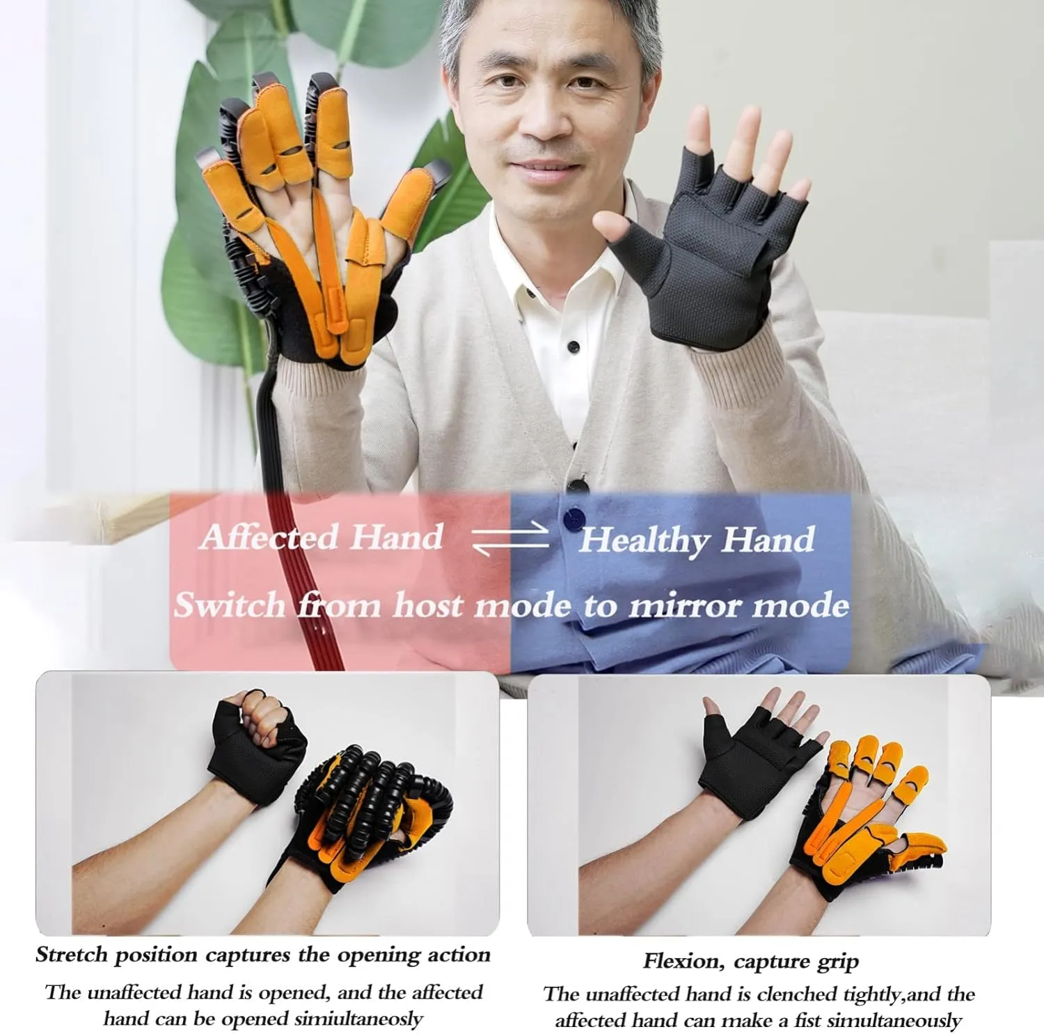 Rehabilitation Robot Gloves Both Hand Finger Training Rehabilitation Orthotics with Single Finger Training and Mirror Mode for Long-Term Relief of Finger Stiffness(Size:XXL Code)