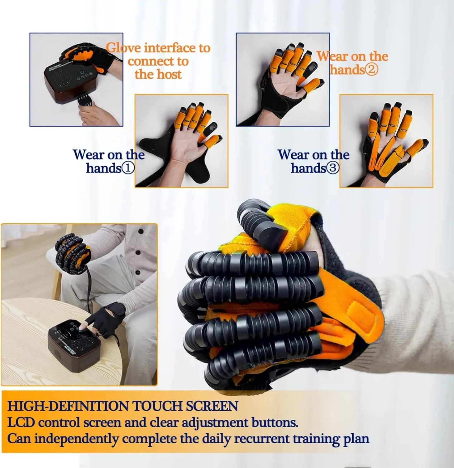 Rehabilitation Robot Gloves Both Hand Finger Training Rehabilitation Orthotics with Single Finger Training and Mirror Mode for Long-Term Relief of Finger Stiffness(Size:XXL Code)