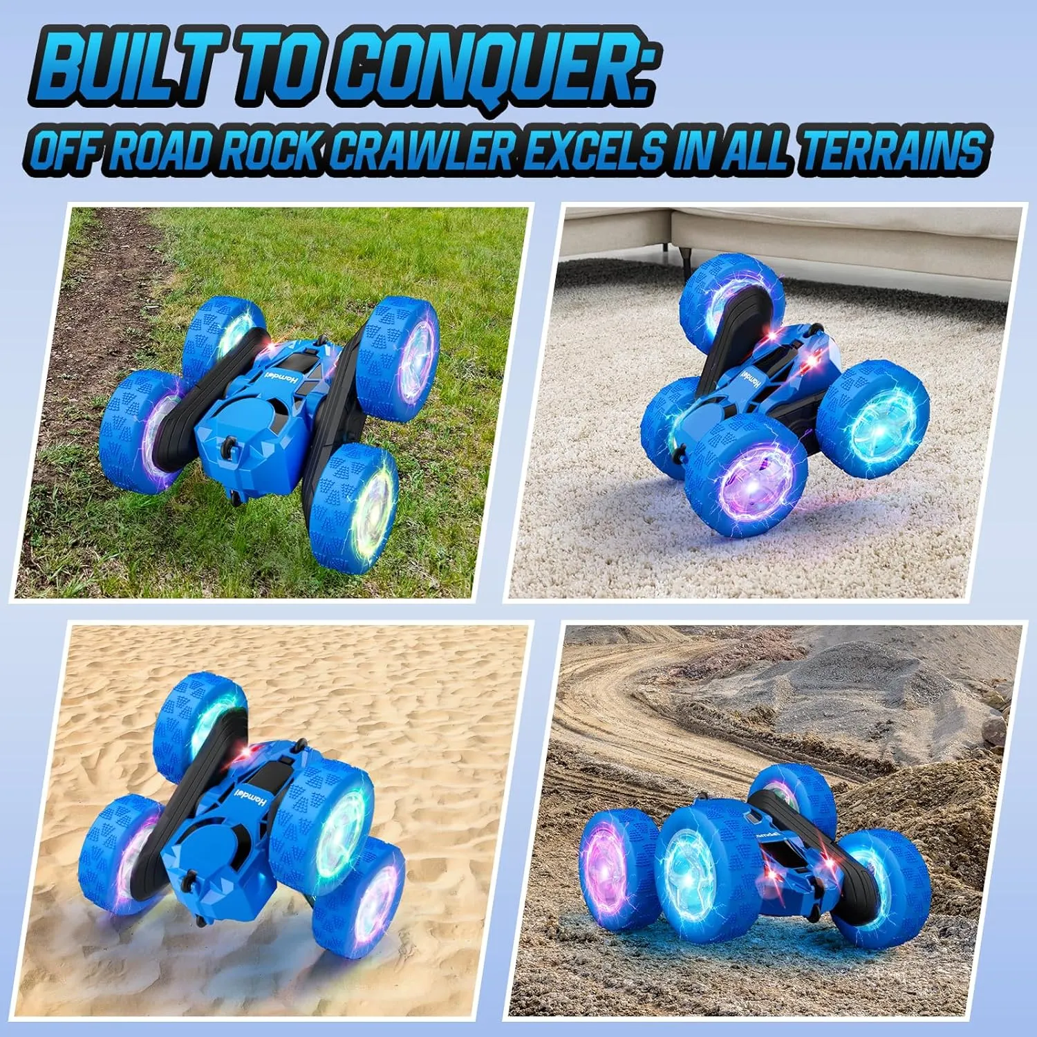 Remote Control Car for Boys 6-12 Year Old Double Sided 360°Rotating 4WD Rechargeable RC Cars Race Stunt Toy Car for Kids Birthday-Blue